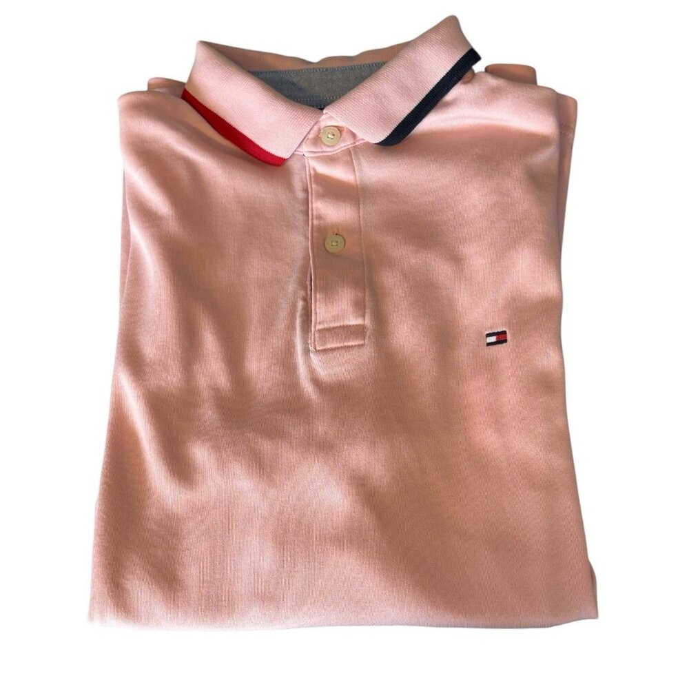 Tommy Hilfiger Polo Shirt Size S Mens Pink Preppy Short Sleeve Flag Classic‎ Fit - Picture 15 of 15